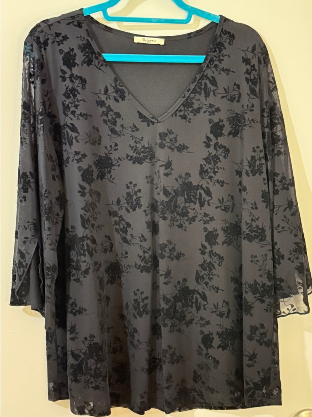 Velvet Floral Burnout V-Neck Blouse